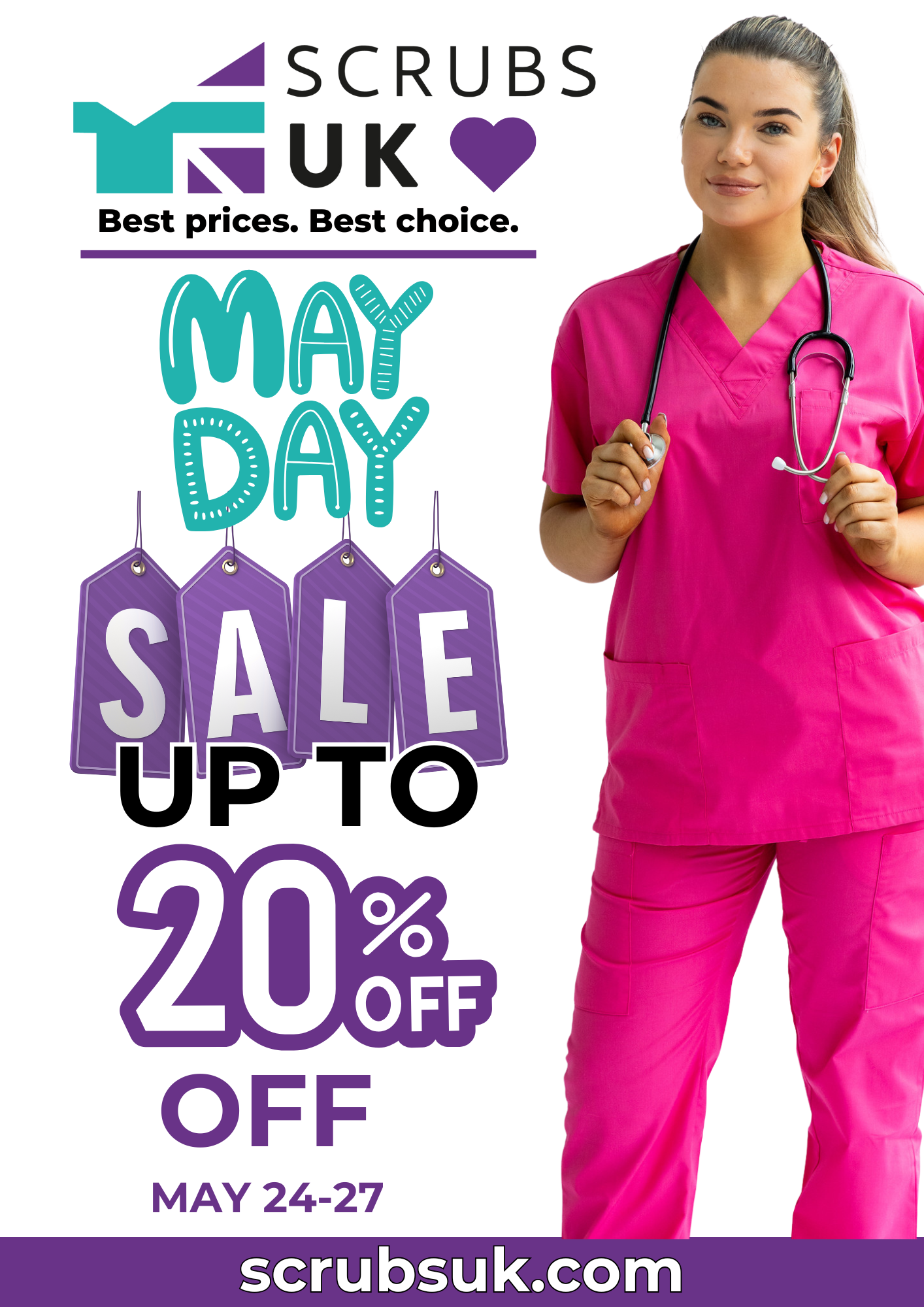 Up to 20% off in our ScrubsUK.com four-day May Day madness sale! Great offers just for you!