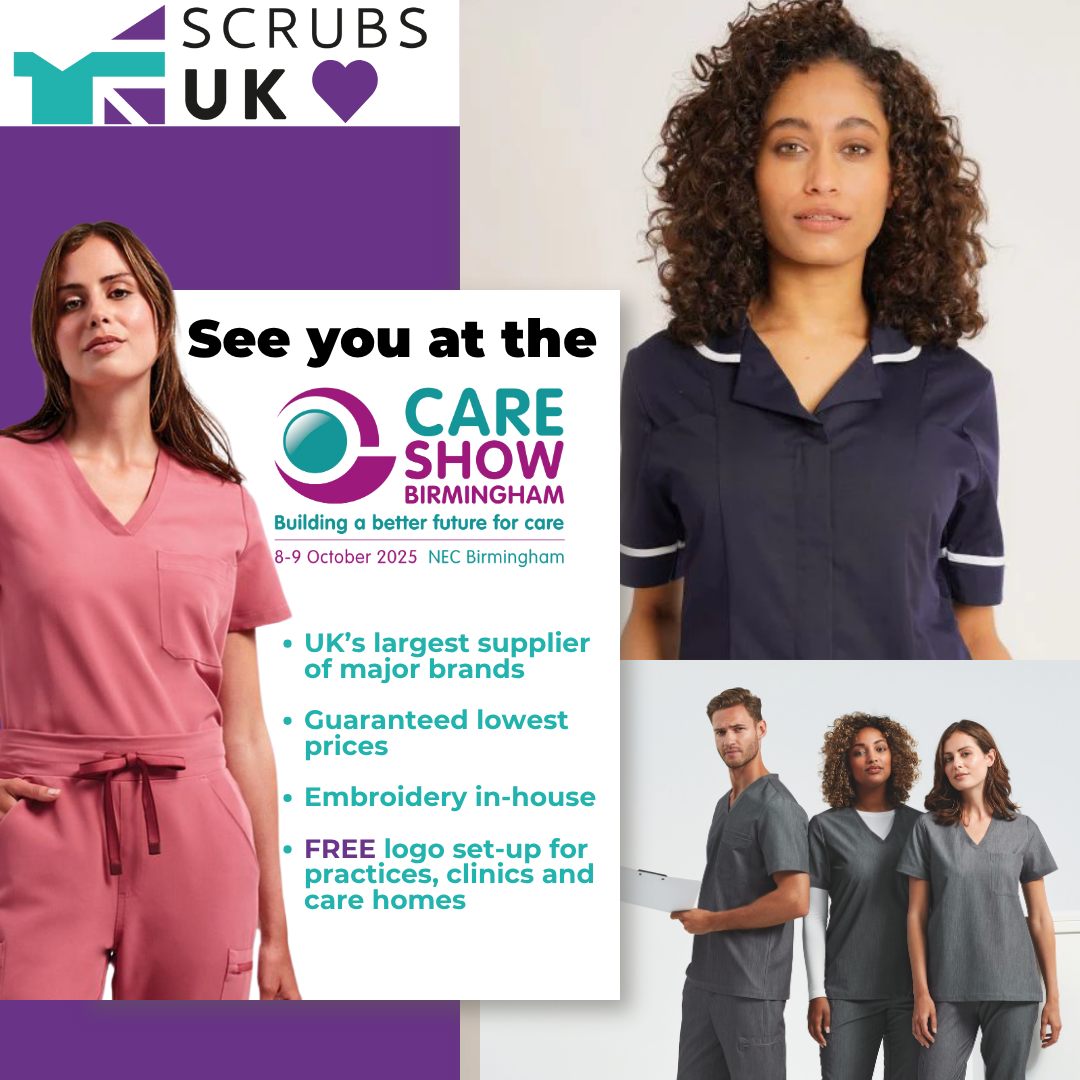 ScrubsUK at the Care Show Birmingham 2025: Premium healthcare and social care uniforms with embroidery and personalisation, great choices, great prices