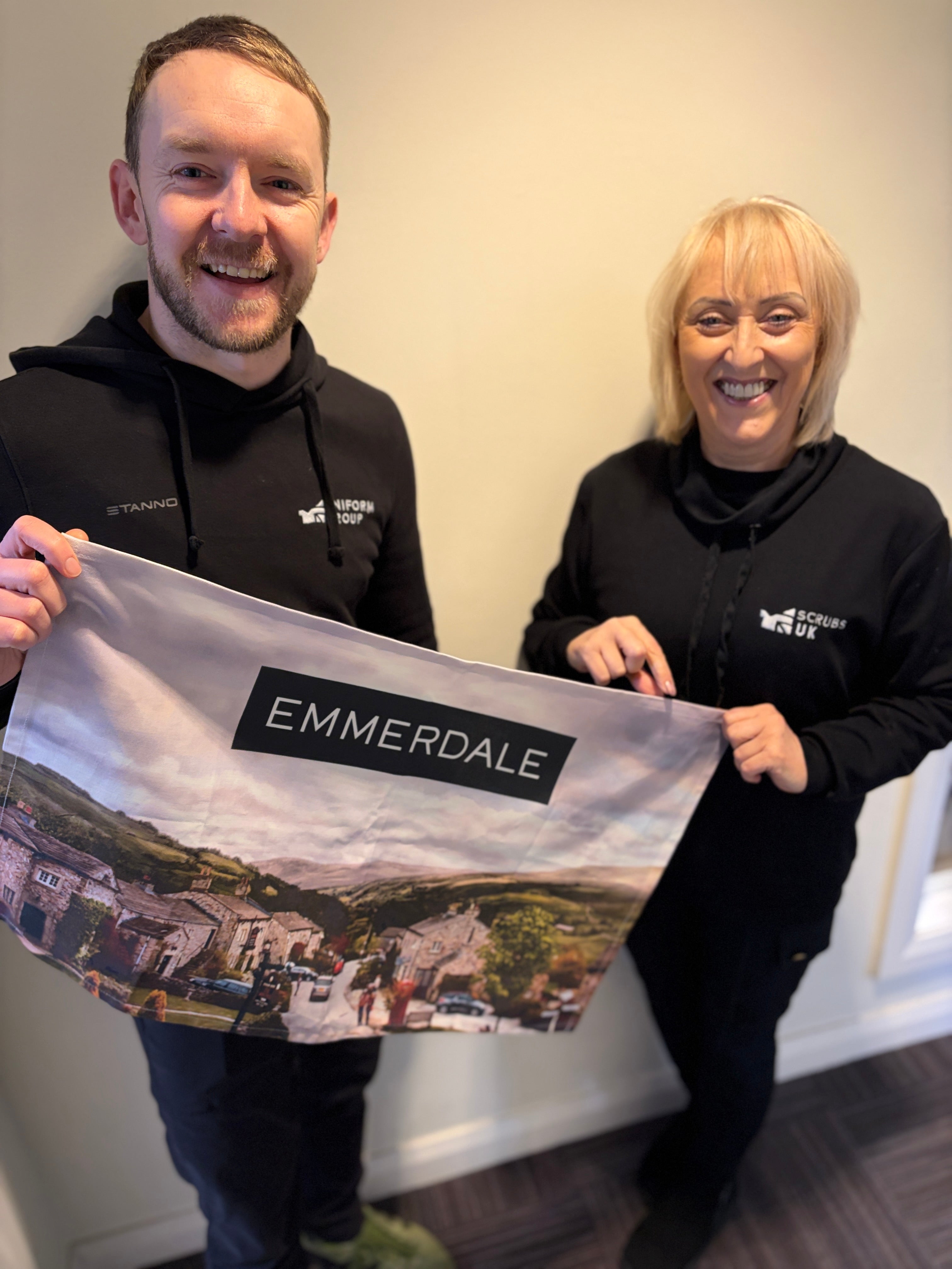 ScrubsUK.com sent gifts from team at popular UK TV soap Emmerdale as ScrubsUK scrubs to feature on programme