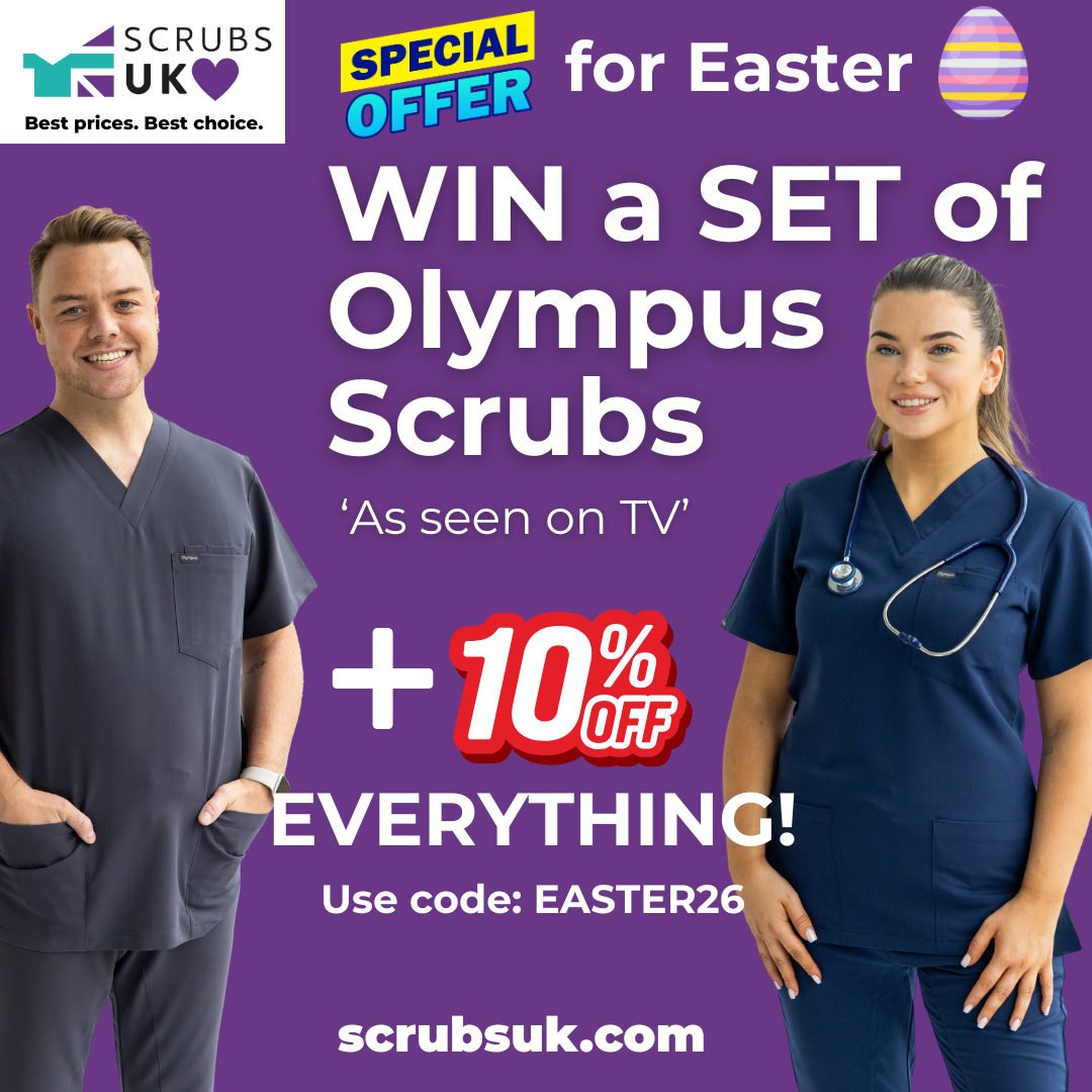 ScrubsUK.com Easter sale 2026: Get 10% off scrubs and the chance to win luxury Olympus Collection scrubs and FREE embroidery on them by buying online between April 3–6