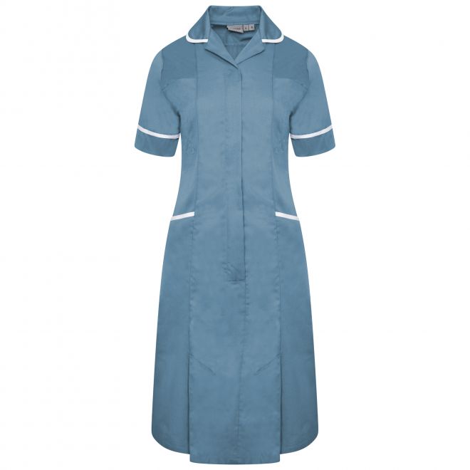blue nurse uniform dress WULMLEO Nurse Scrubs Dress for Women Formal Lapel Neck Long Sleeve Button Down Work Dress Comfy Nursing Uniform Blue M